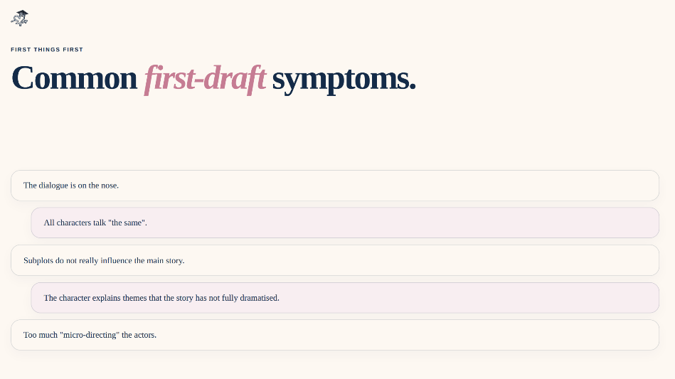 Rewrite deck slide listing common first-draft problems.
